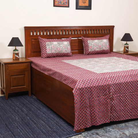 Patchwork hand double sanganeri bedsheet set (108 x 90 in)