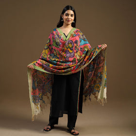 Pen Work Chanderi Silk Handpainted Kalamkari Dupatta