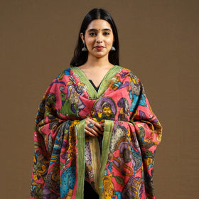 Pen Work Chanderi Silk Handpainted Kalamkari Dupatta