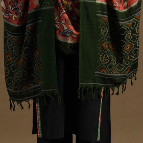 Pink Pen Work Cotton Ikat Border Handpainted Kalamkari Dupatta