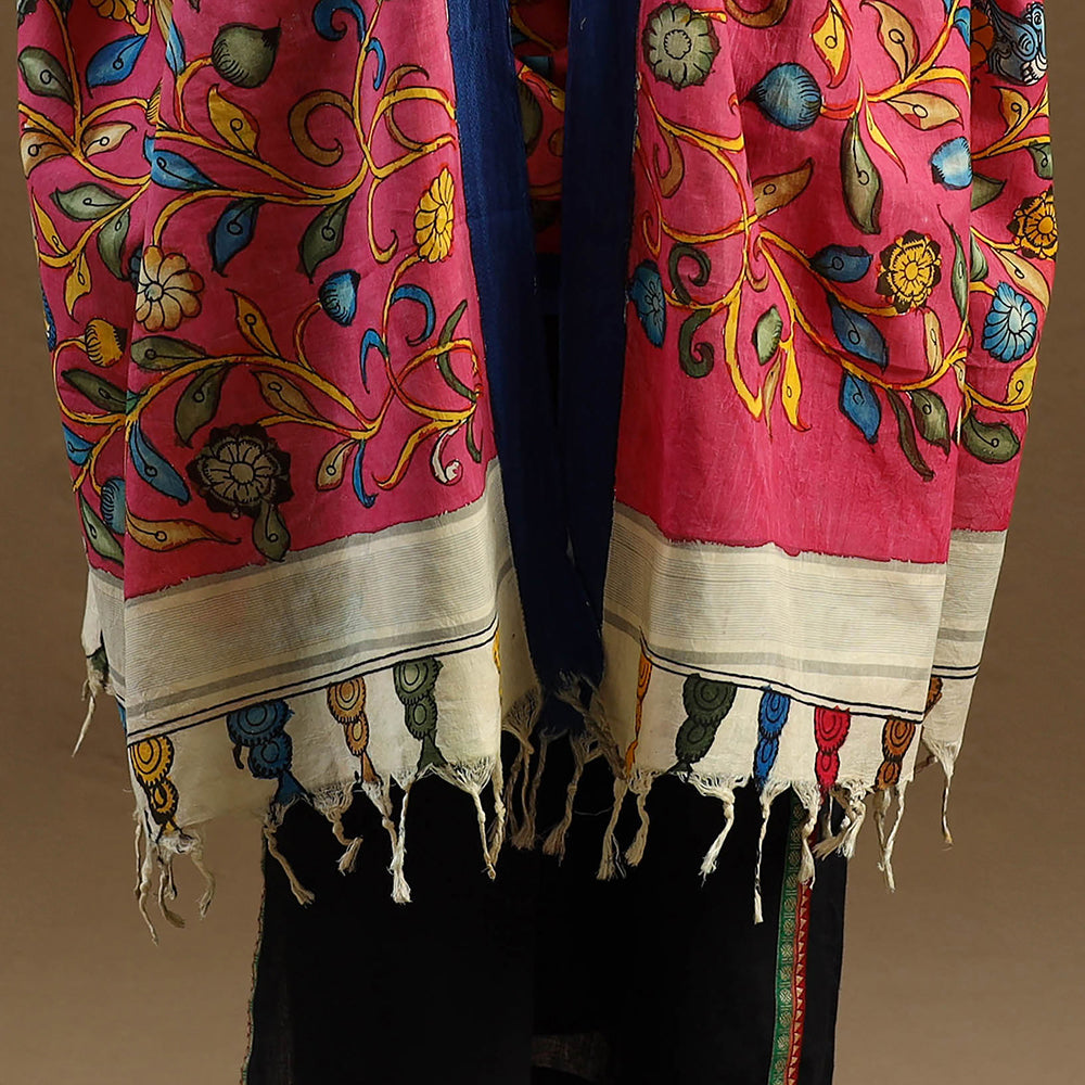 Pen Work Mangalagiri Cotton Handpainted Kalamkari Dupatta