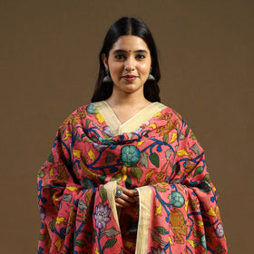 Pen Work Mangalagiri Cotton Handpainted Kalamkari Dupatta