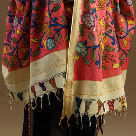 Pen Work Mangalagiri Cotton Handpainted Kalamkari Dupatta