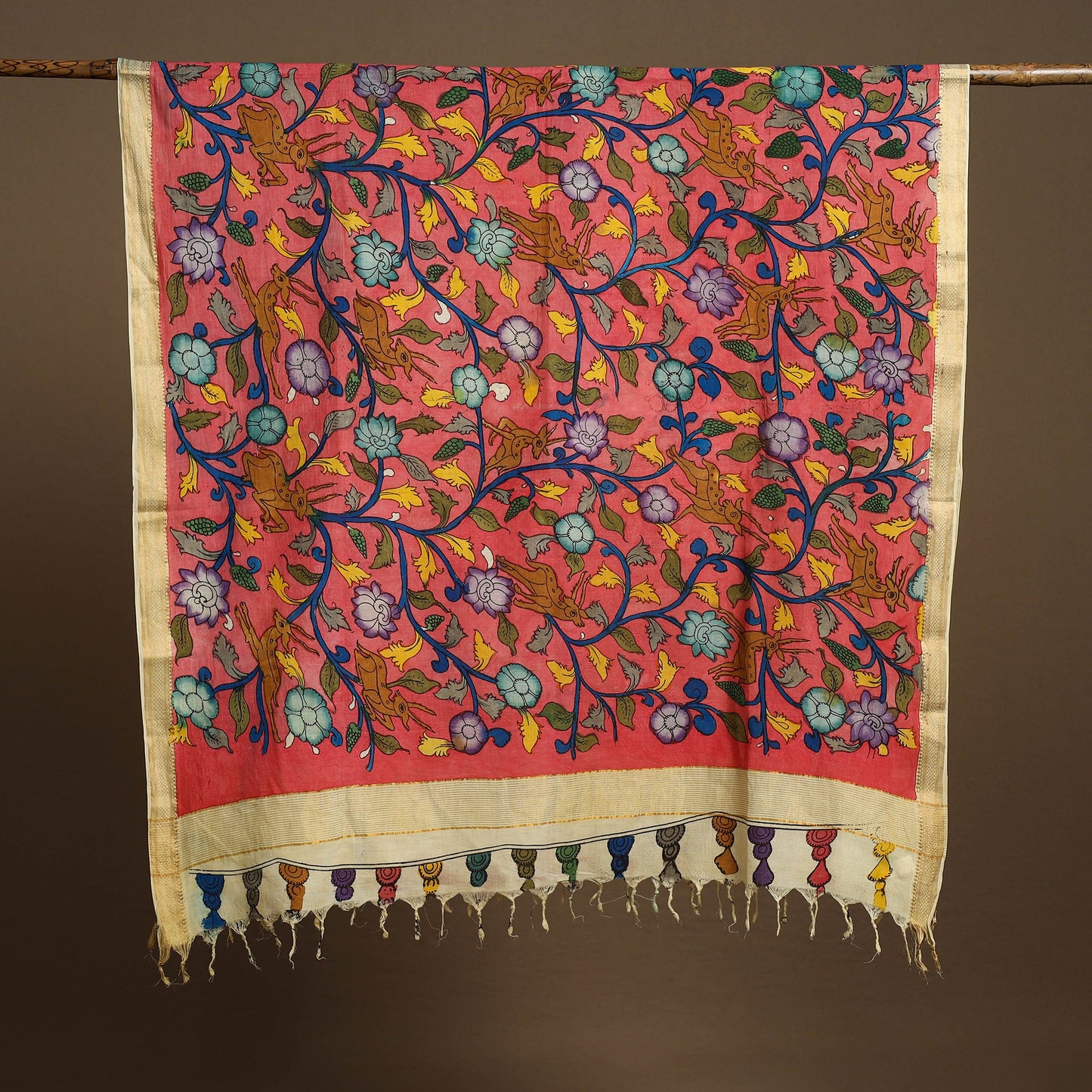 Pen Work Mangalagiri Cotton Handpainted Kalamkari Dupatta