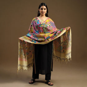 Pink Pen Work Mangalagiri Cotton Handpainted Kalamkari Dupatta