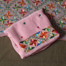 Phulkari hand embroidered crepe silk 3pc unstitched dress