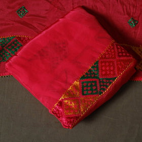 Phulkari hand embroidered crepe silk 3pc unstitched dress