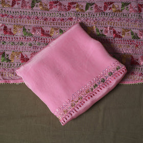 Phulkari hand embroidered crepe silk 3pc unstitched dress
