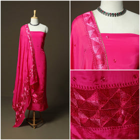 Phulkari hand embroidered crepe silk 3pc unstitched dress
