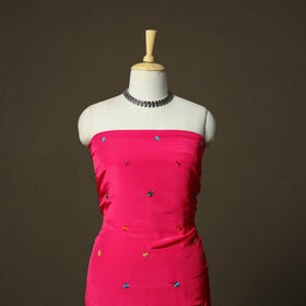 Phulkari hand embroidered crepe silk 3pc unstitched dress