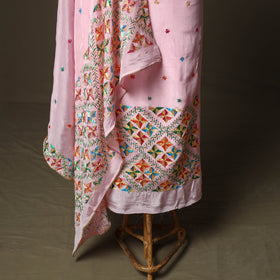 Phulkari hand embroidered crepe silk 3pc unstitched dress