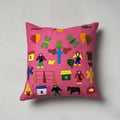 Pink Pipli Applique Work Cotton Cushion Cover