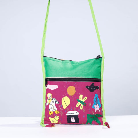 Multicolor - Pipli Applique Work Cotton Sling Bag