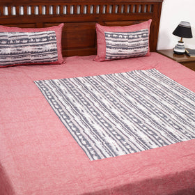 Pink - Plain Cotton Double Bed Cover with Block Print Patchwork (94 x 89 In)