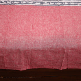 Pink - Plain Cotton Double Bed Cover with Block Print Patchwork (94 x 89 In)