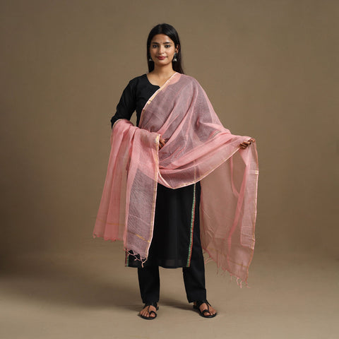  Pink Plain Cotton Kota Doria Dupatta