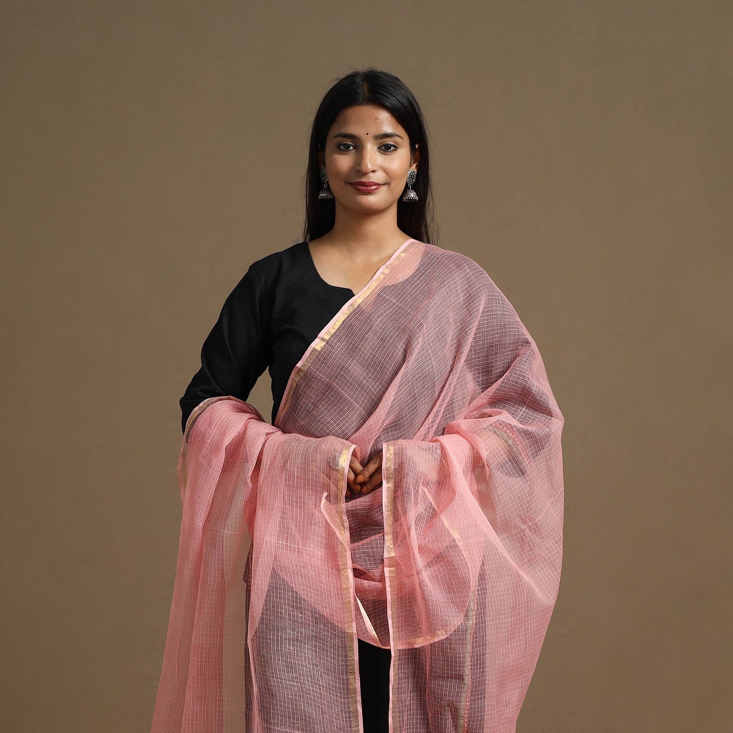  Pink Plain Cotton Kota Doria Dupatta
