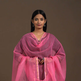 Pink Plain Cotton Kota Doria Dupatta