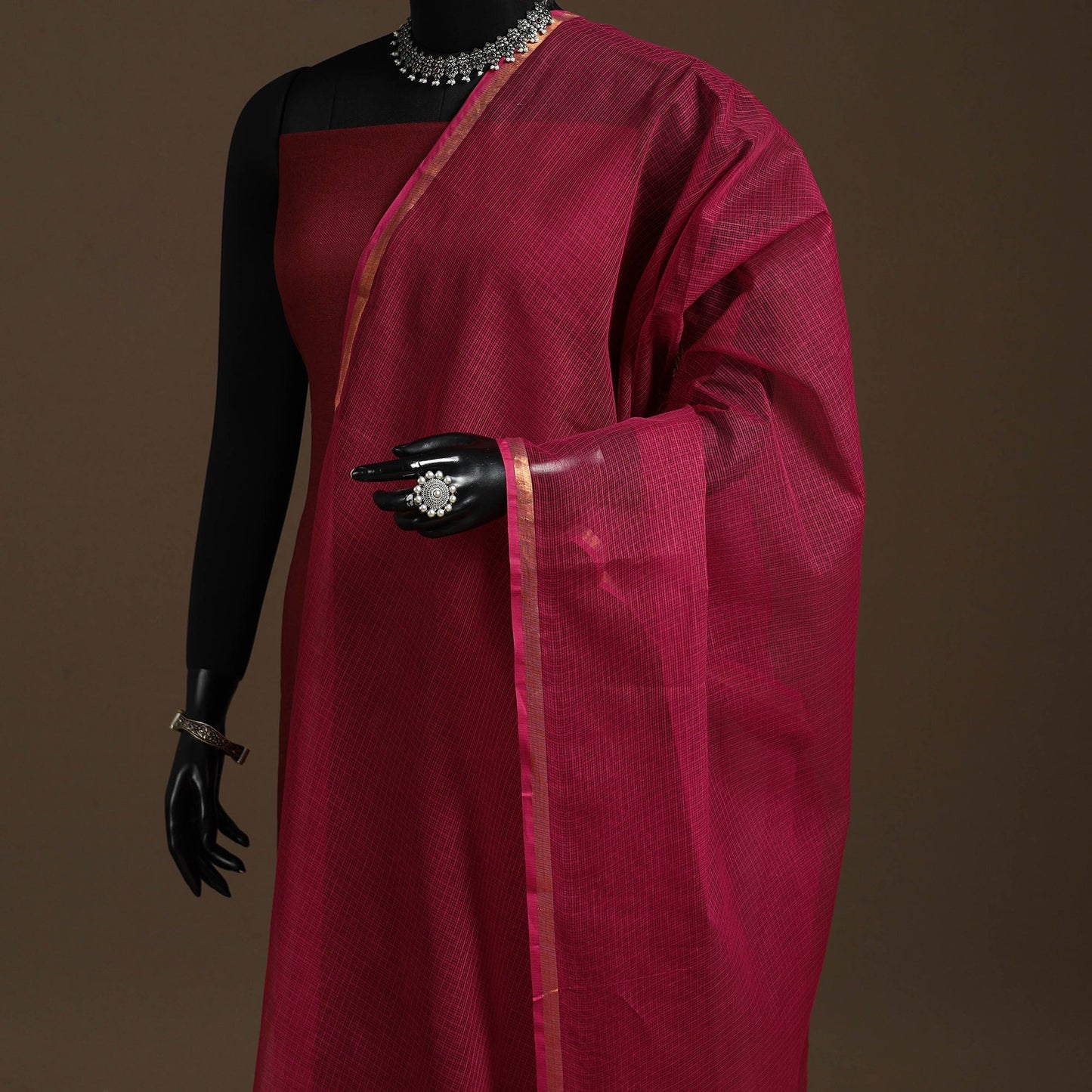 Plain cotton kota doria dupatta 15 - handcrafted