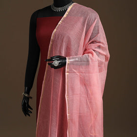 Pink - plain cotton kota doria dupatta 17 - handcrafted