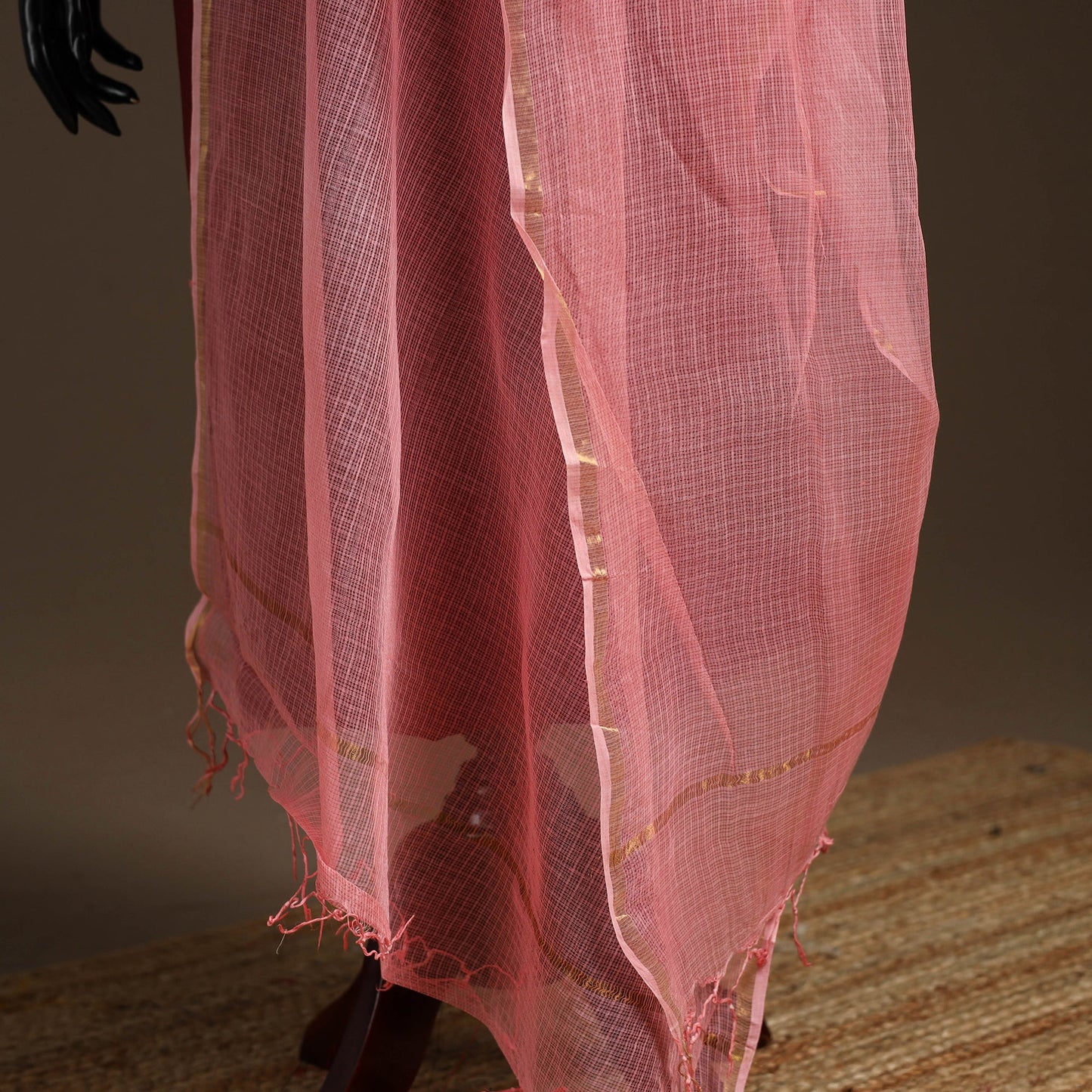 Pink - plain cotton kota doria dupatta 17 - handcrafted