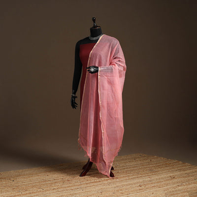 Pink - plain cotton kota doria dupatta 17 - handcrafted