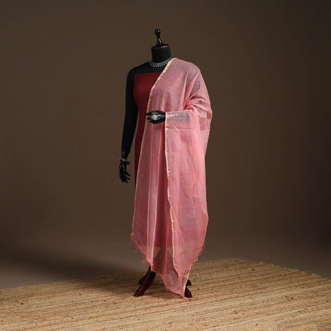 Pink - plain cotton kota doria dupatta 17 - handcrafted