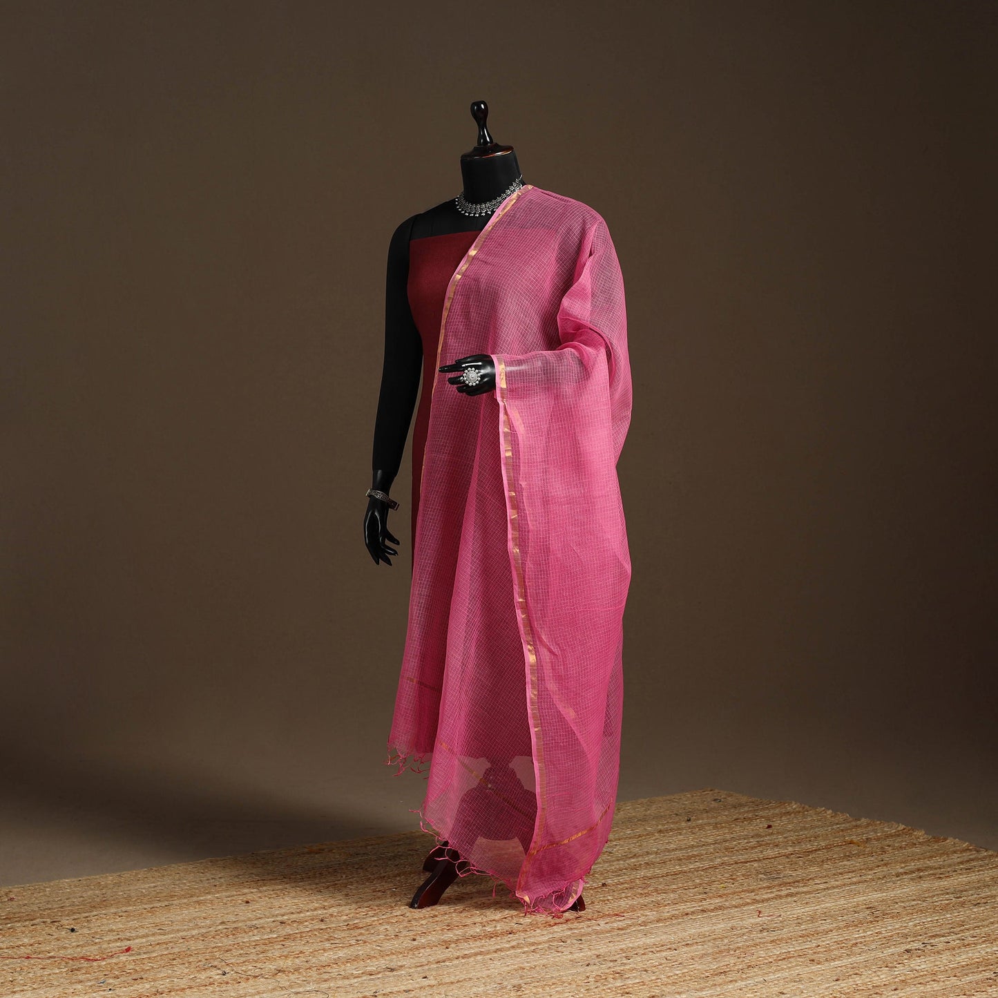 Plain cotton kota doria dupatta 19 - handcrafted