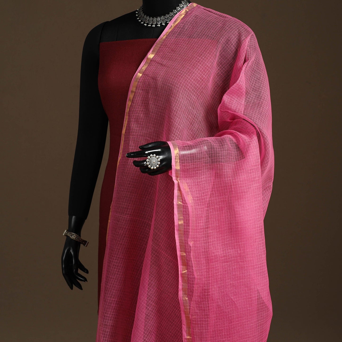 Plain cotton kota doria dupatta 19 - handcrafted