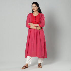 Pink - plain cotton long kurta - handcrafted
