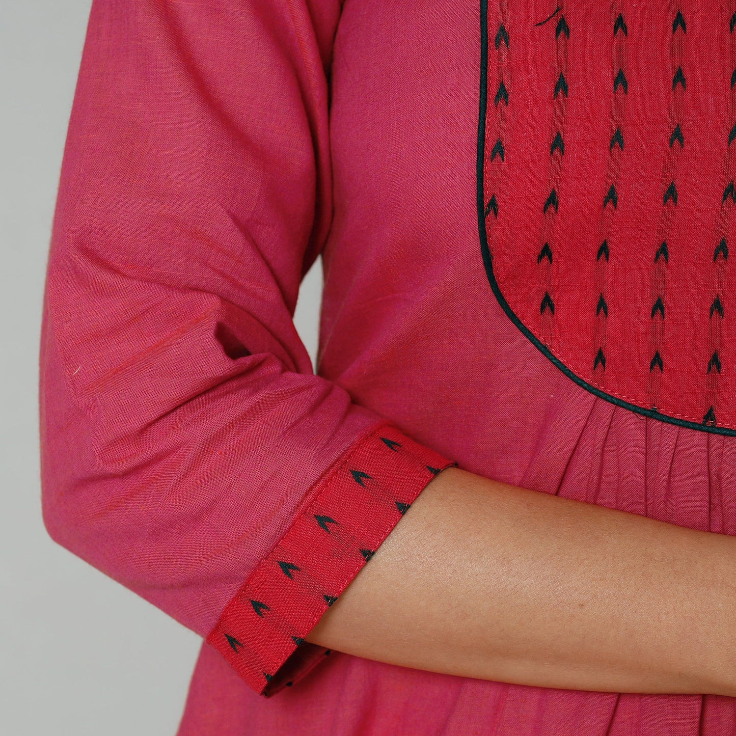 Pink - plain cotton long kurta - handcrafted