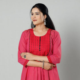 Pink - plain cotton long kurta - handcrafted