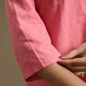 Buy Plain Cotton Tagai Work Long Kurta Online at iTokri.com