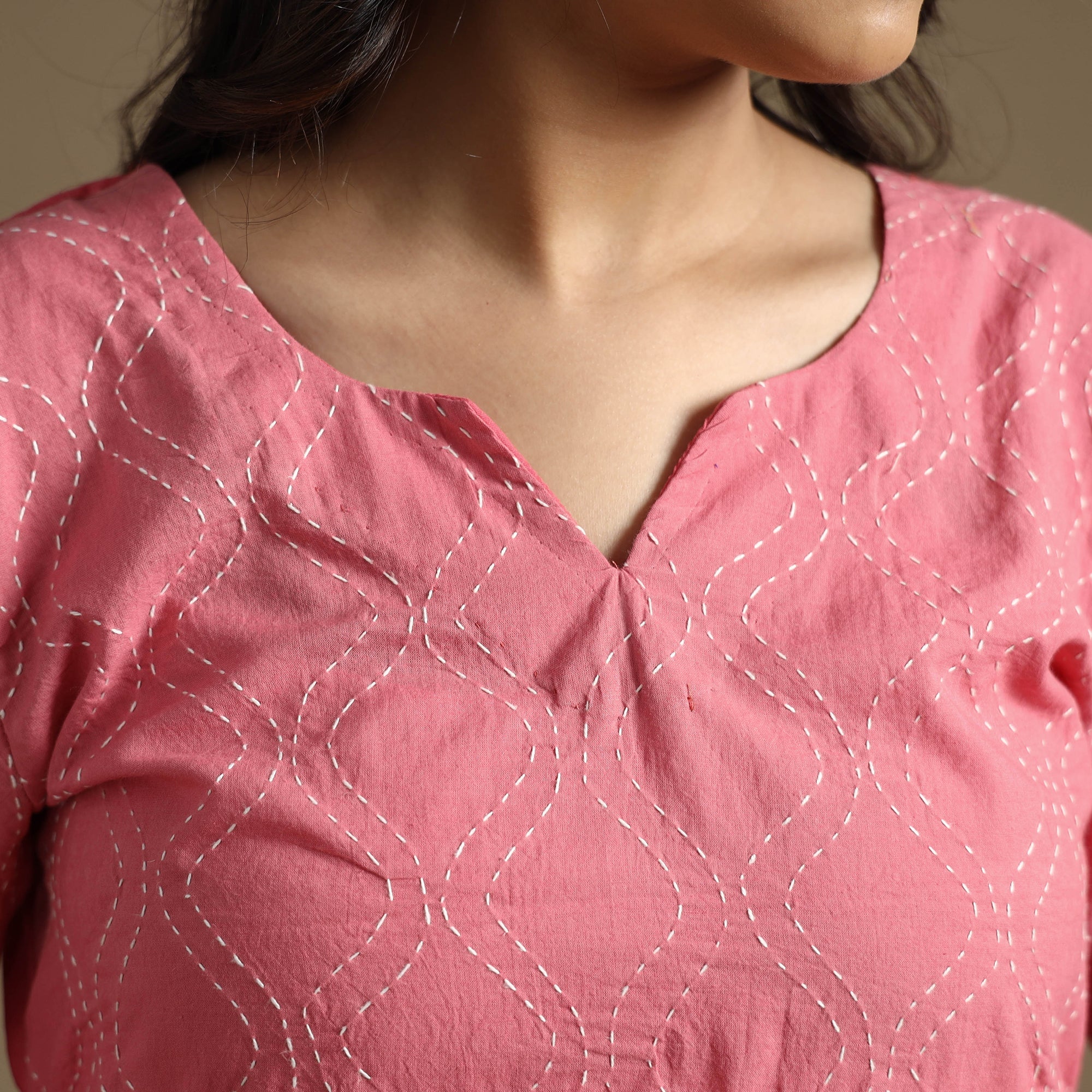 Buy Plain Cotton Tagai Work Long Kurta Online at iTokri.com