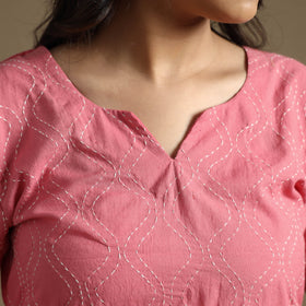 Buy Plain Cotton Tagai Work Long Kurta Online at iTokri.com