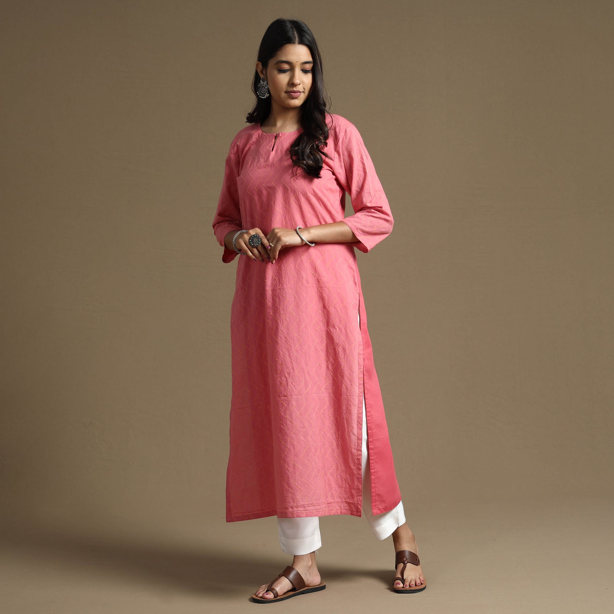 Buy Plain Cotton Tagai Work Long Kurta Online at iTokri.com