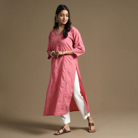Buy Plain Cotton Tagai Work Long Kurta Online at iTokri.com