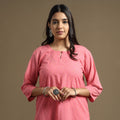 Buy Plain Cotton Tagai Work Long Kurta Online at iTokri.com
