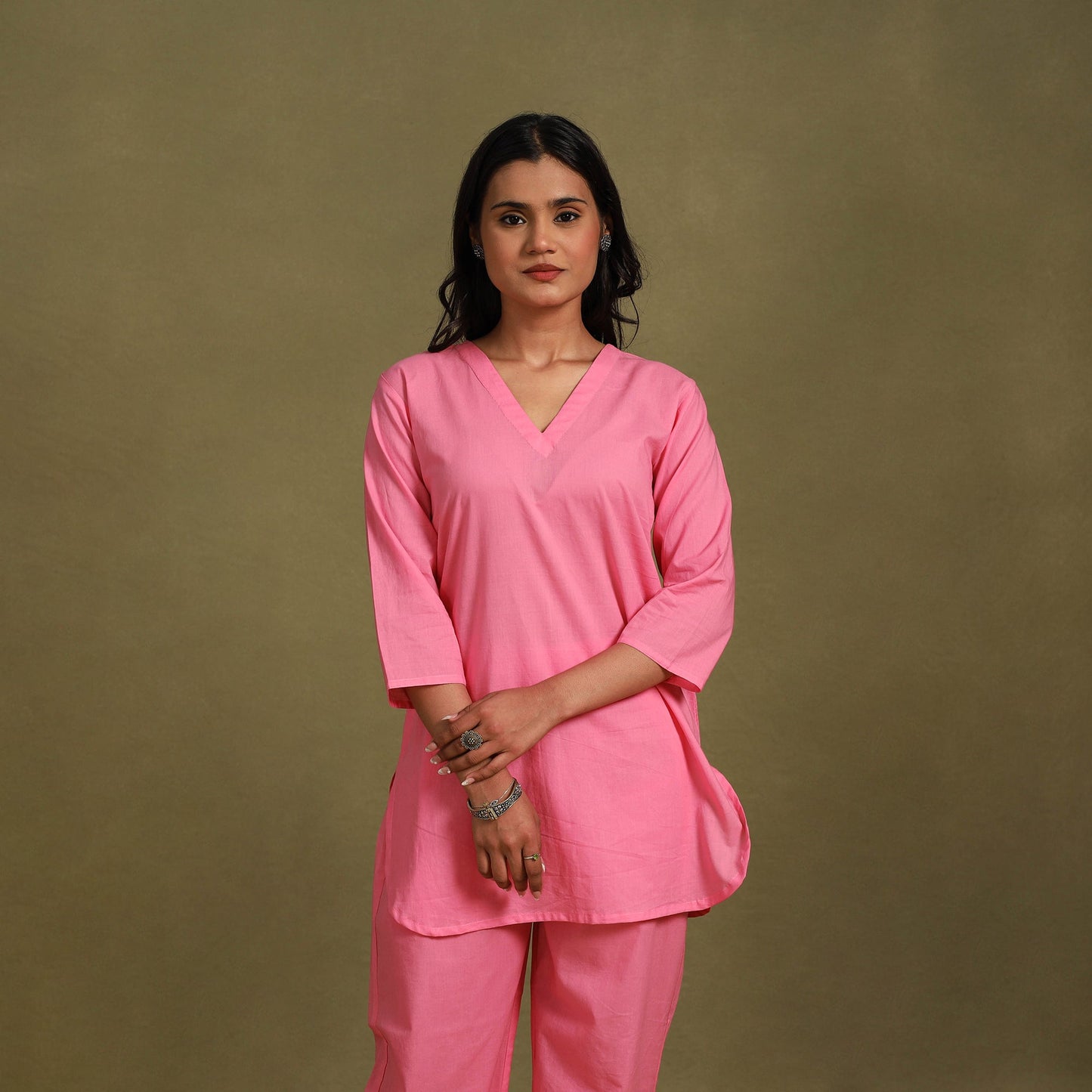 Pink Plain Dyed Cotton Co-Ord Set