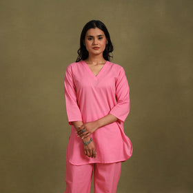 Pink Plain Dyed Cotton Co-Ord Set