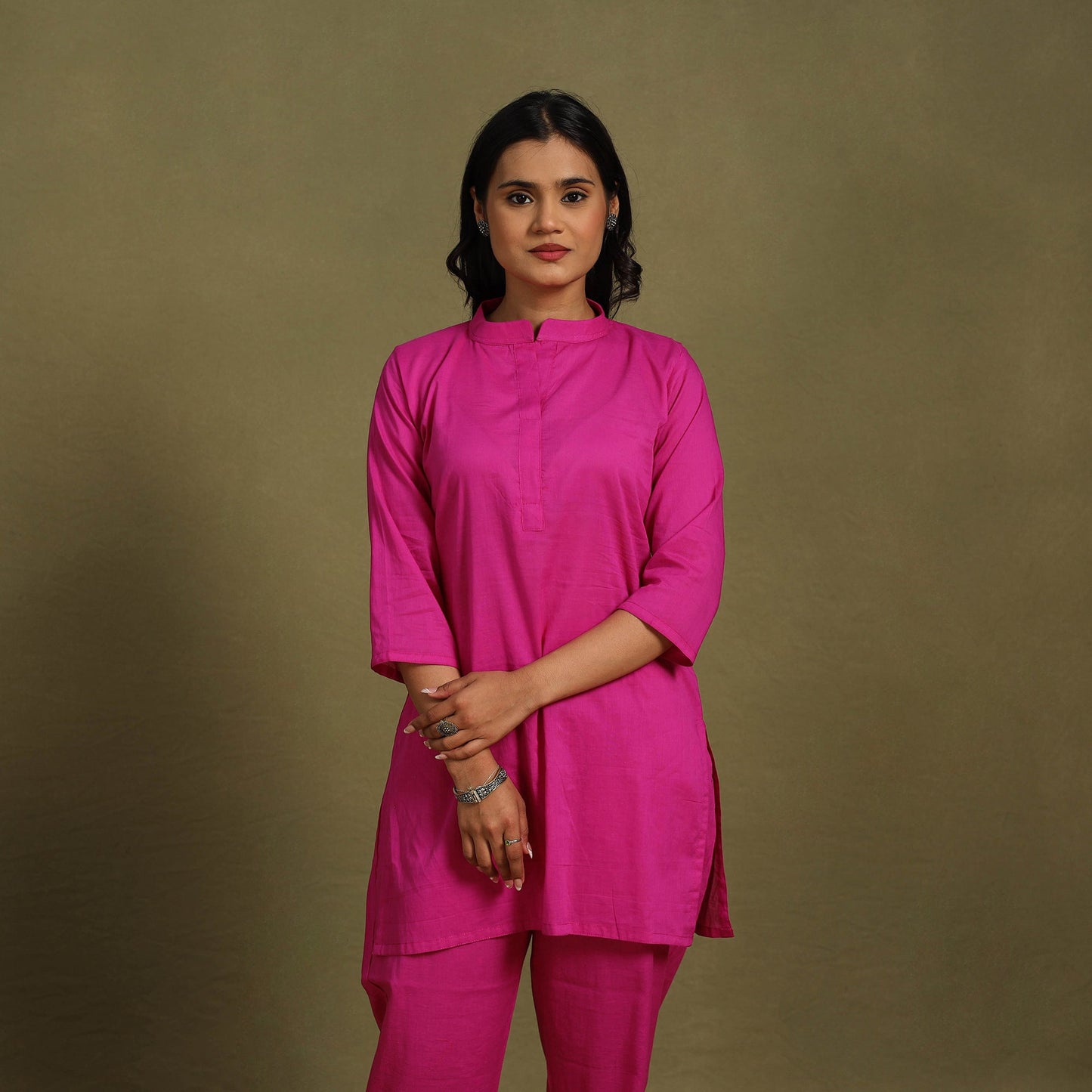 Pink Plain Dyed Cotton Co-Ord Set