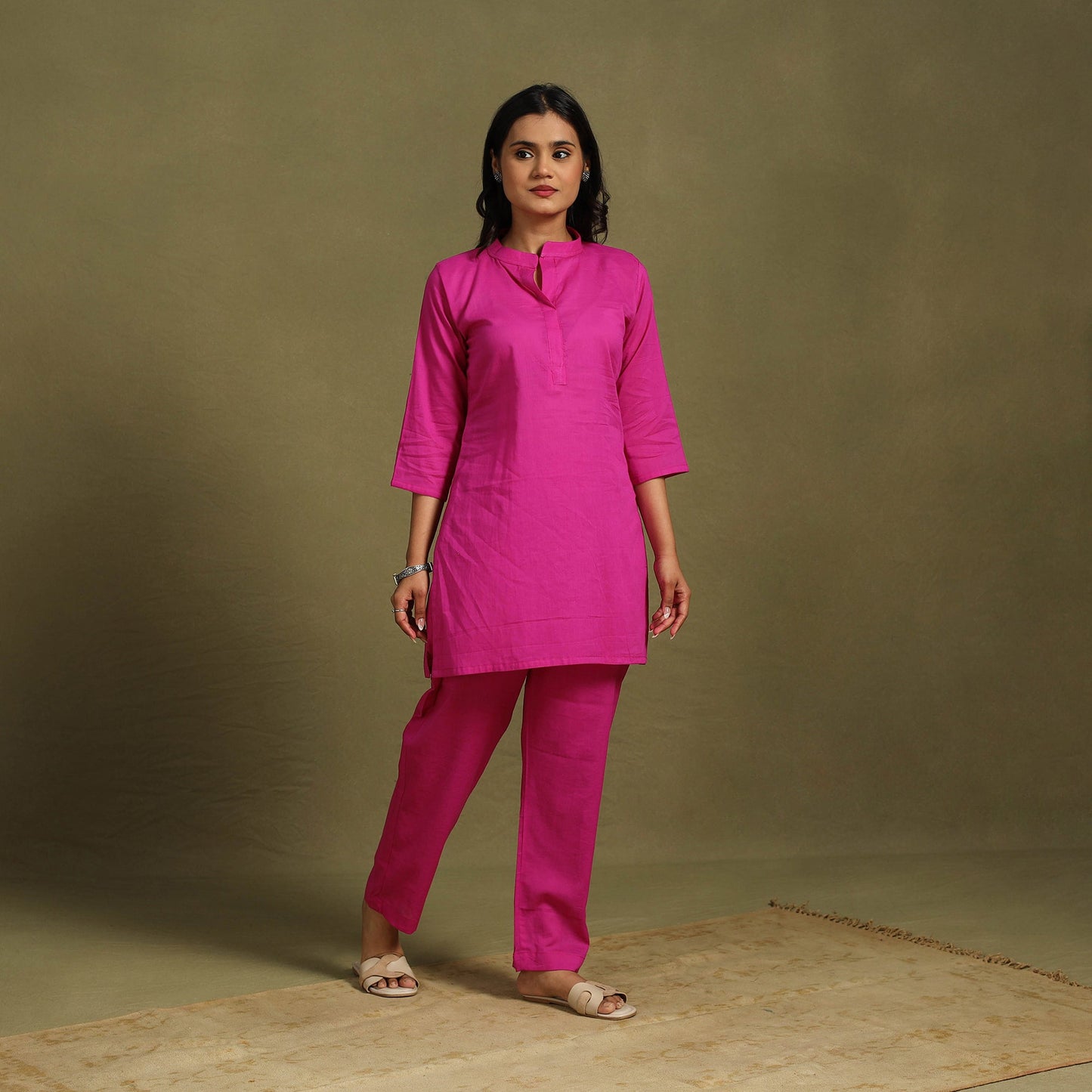 Pink Plain Dyed Cotton Co-Ord Set