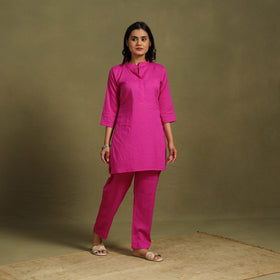 Pink Plain Dyed Cotton Co-Ord Set