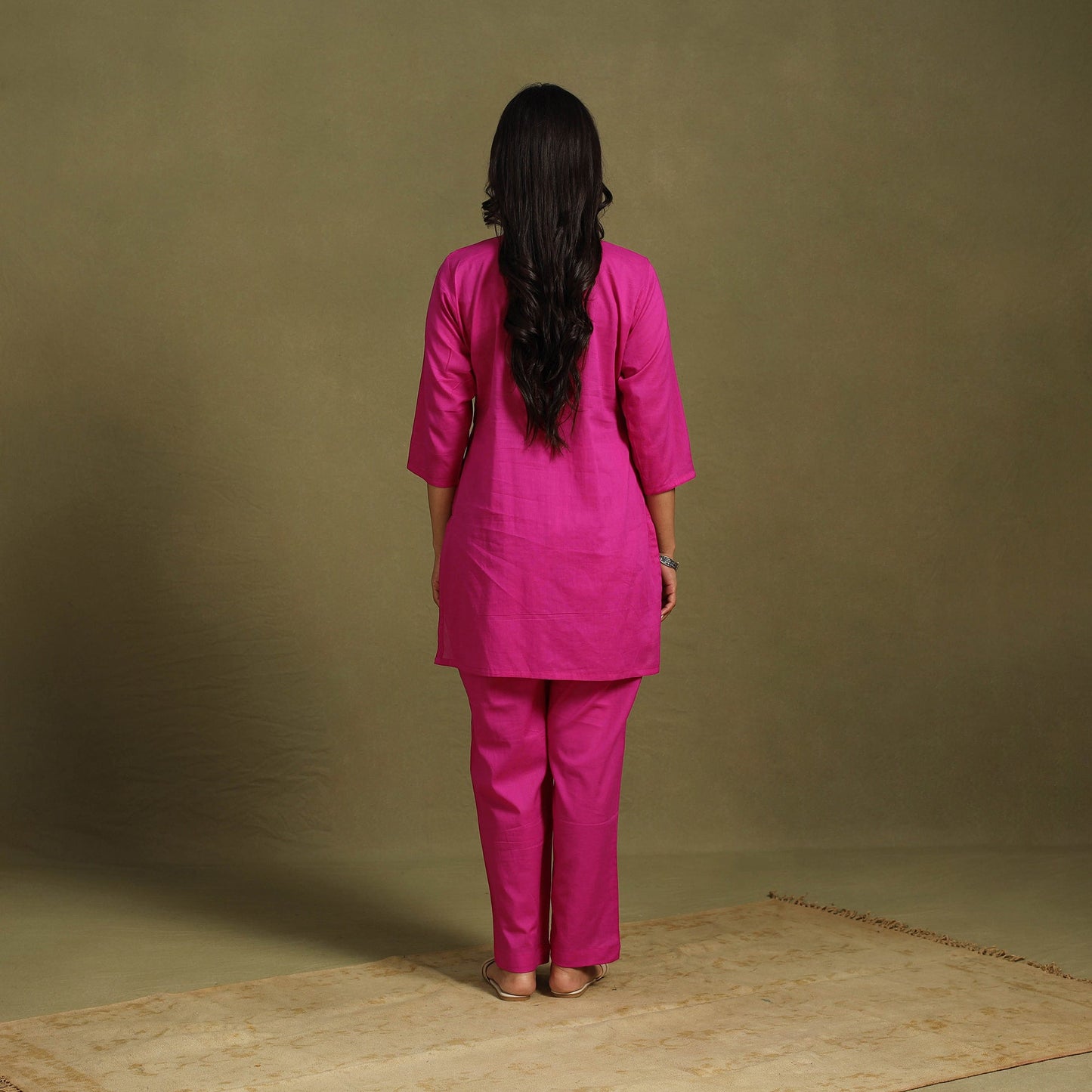 Pink Plain Dyed Cotton Co-Ord Set