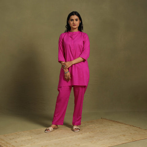 Pink Plain Dyed Cotton Co-Ord Set