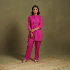 Pink Plain Dyed Cotton Co-Ord Set