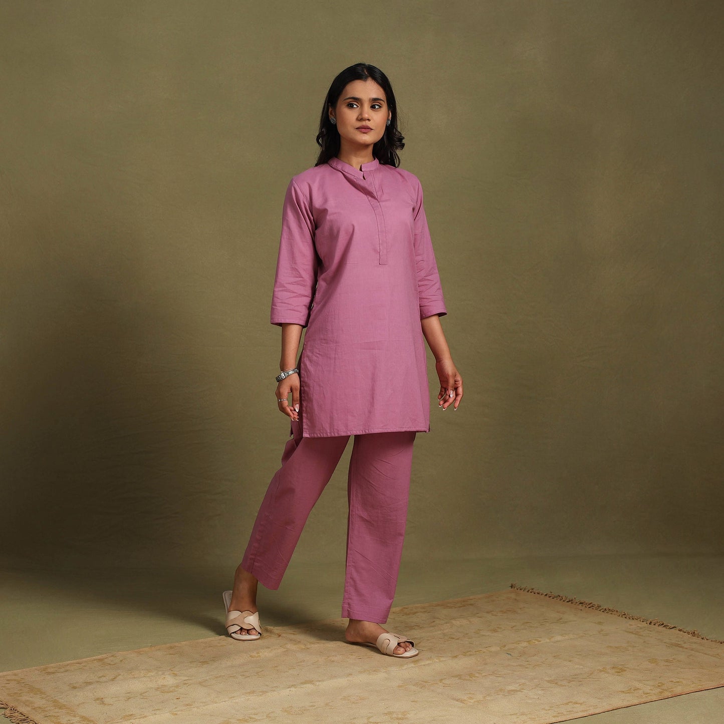 Pink Plain Dyed Cotton Co-Ord Set
