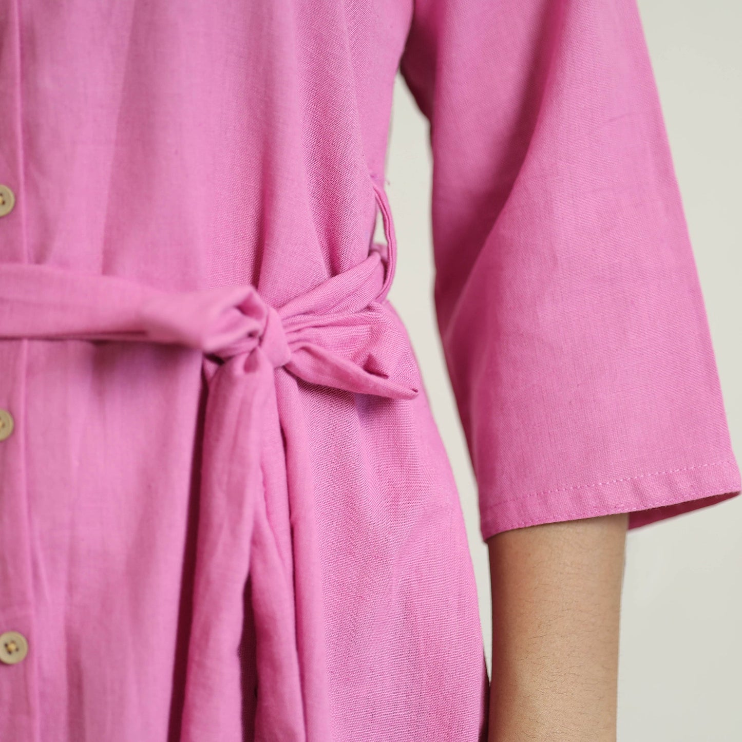  Plain Flex Cotton Collared Neck Buttoned Down Dress 