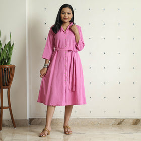 Plain Flex Cotton Collared Neck Buttoned Down Dress 