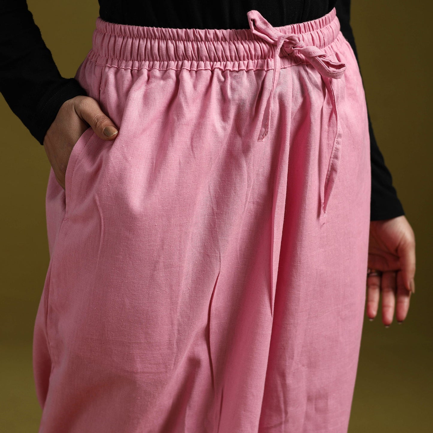 Pink - plain flex cotton elasticated harem pant 14
